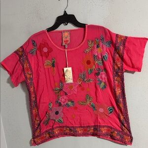 Johnny Was Mariafe Blouse Floral Embroidered Pink Top. NWT